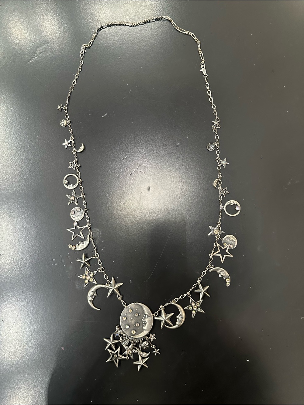 Silver tone Moon & Star Charm Necklace - Women's Jewelry - Picture 3 of 3